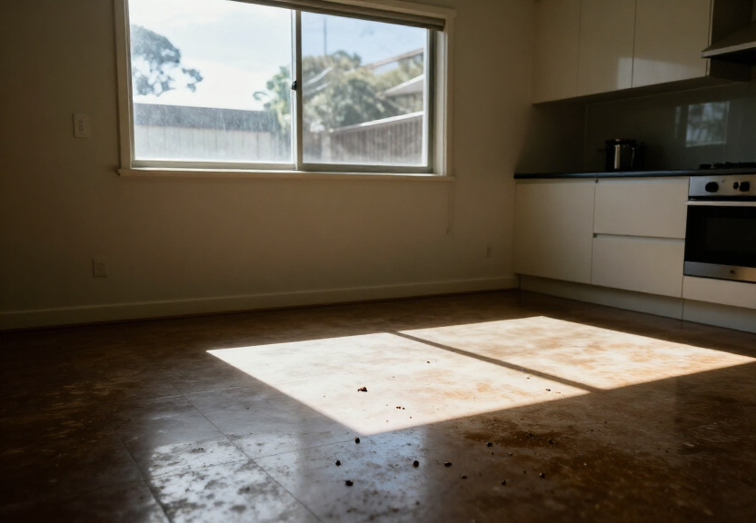 Rodent droppings and damage in a Carlton kitchen before treatment